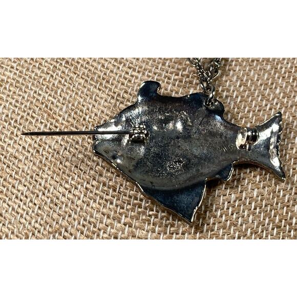 Vintage Fish Brooch Pin Silver Tone With Faux Pearls Glass Dangle Drop - Picture 6 of 8